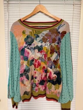 Multicolor Floral Mixed-Media Knit Sweater